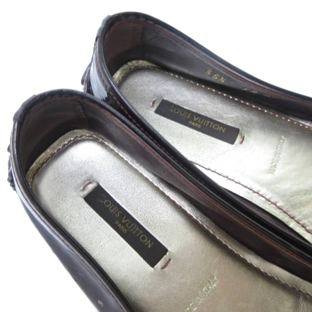  ルイヴィトン LOUIS VUITTON エナメル リボン LVロゴ ドライビングシューズ バレエシューズ 茶 ブラウン 約22.5 cm IBO 83 フラットシューズ バレエシューズ パンプス