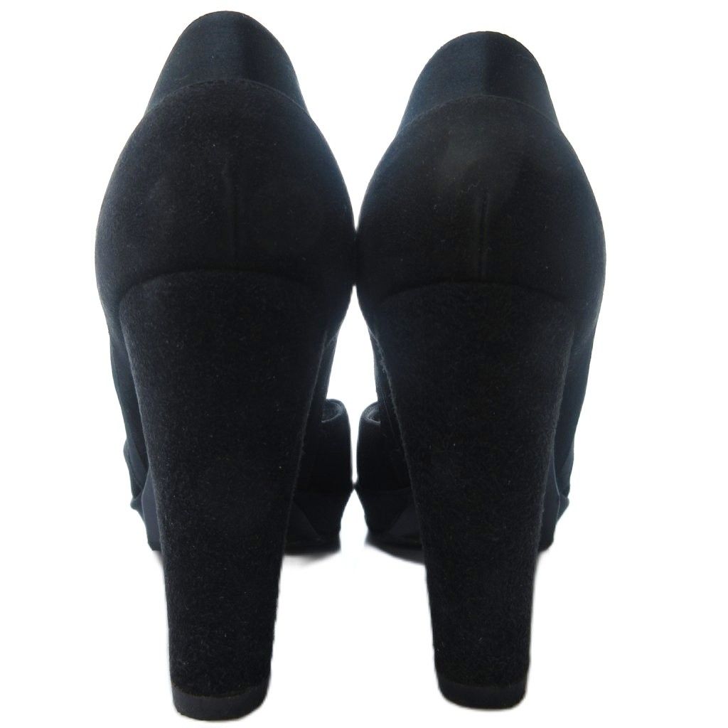 エルメス HERMES オープントゥ スエード パンプス チャンキーヒール 黒