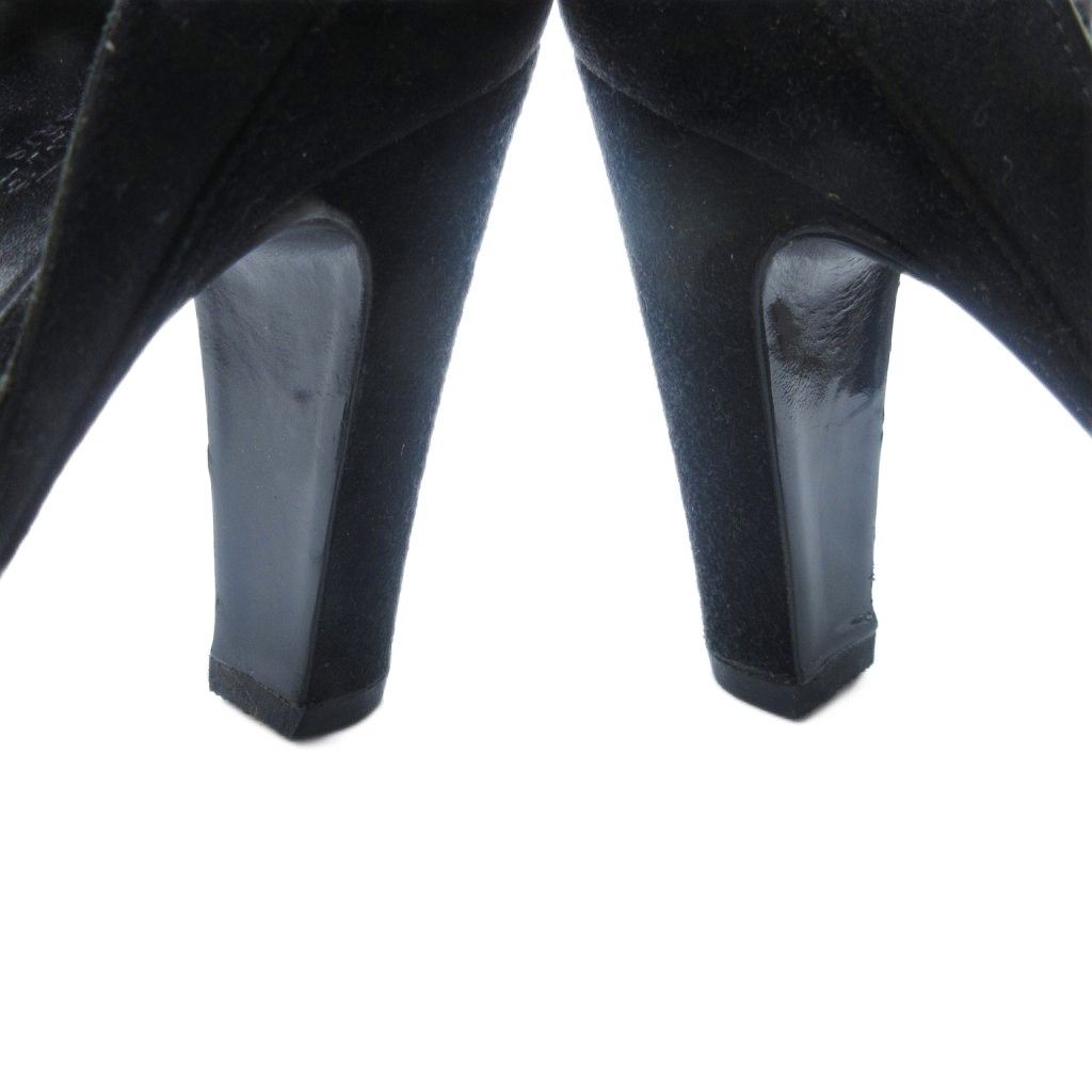  エルメス HERMES オープントゥ スエード パンプス チャンキーヒール 黒 ブラック 37 約24 cm IBO 83 ハイヒール パンプス パンプス