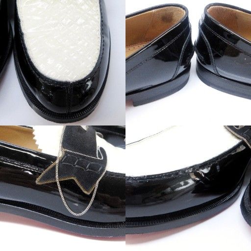  クリスチャンルブタン Christian louboutin コインローファー ペニーローファー バイ エナメル レザー 切替 チェーン デザイン 42 1 2 約27 5 cm 黒白 ブラック ホワイト IBO 83 1110 その他 靴