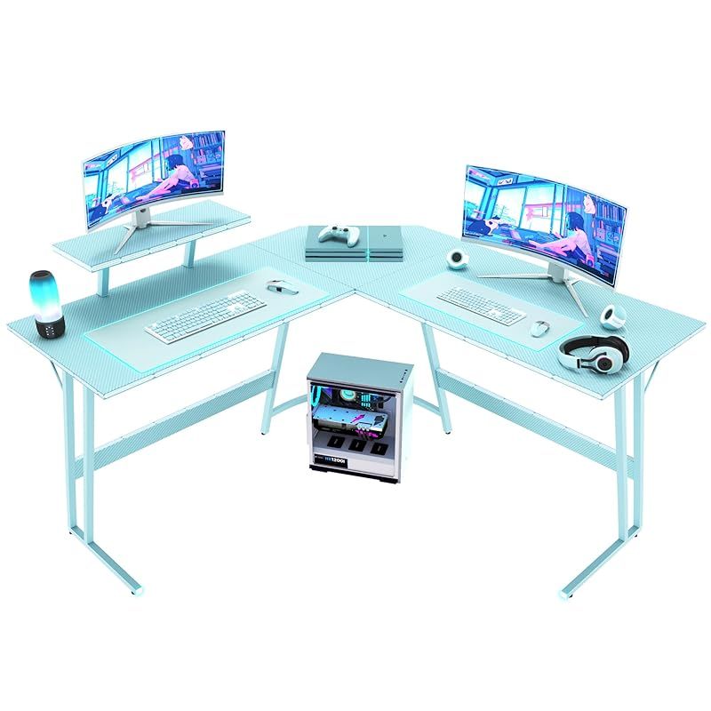Victone ゲーミングデスク L字デスク メーカー2年 幅130 cm パソコンデスク pcデスク L字型デスク パソコンコーナーデスク オフィスデスク 作業机 取外し なモニター台付き 省スペース 大型オフィスワークデスク ブルー VT LBL 1