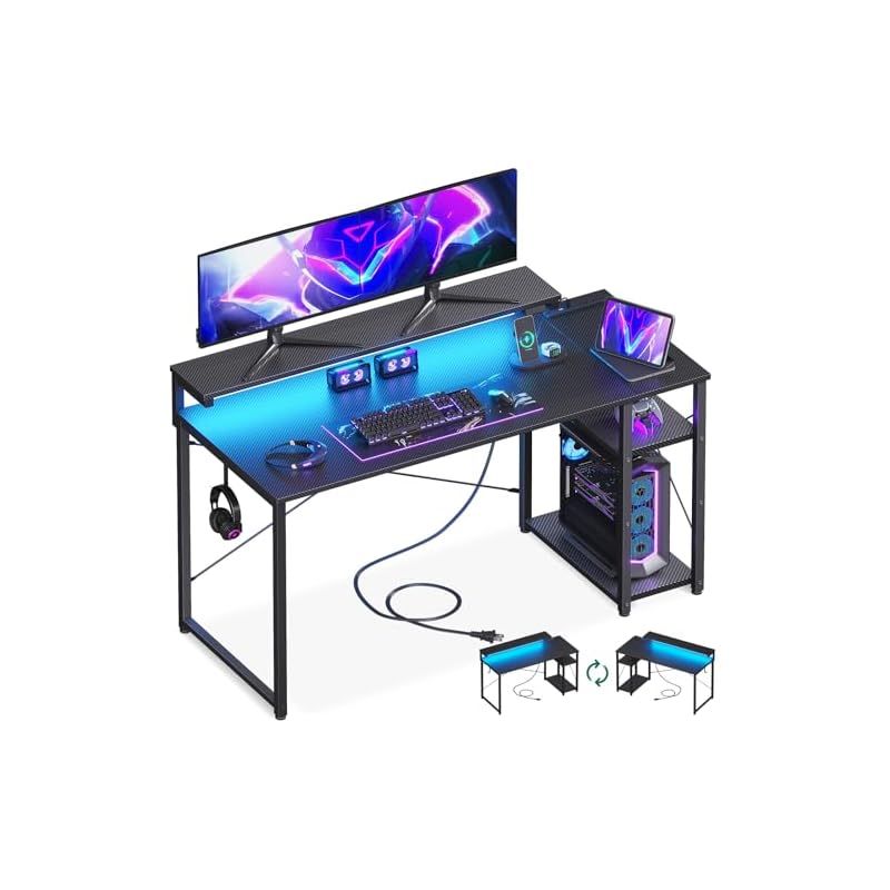AODK ゲーミングデスク パソコンデスク ラック&コンセント付き 幅120cm