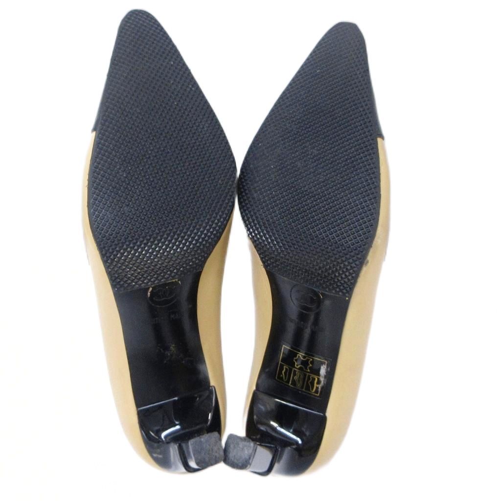 【シャネル】パンプス　ハイヒール ココマーク　バイカラー ベージュ　黒　37 CHANEL シャネル バイカラー パンプス ココマーク ヒール イタリア製