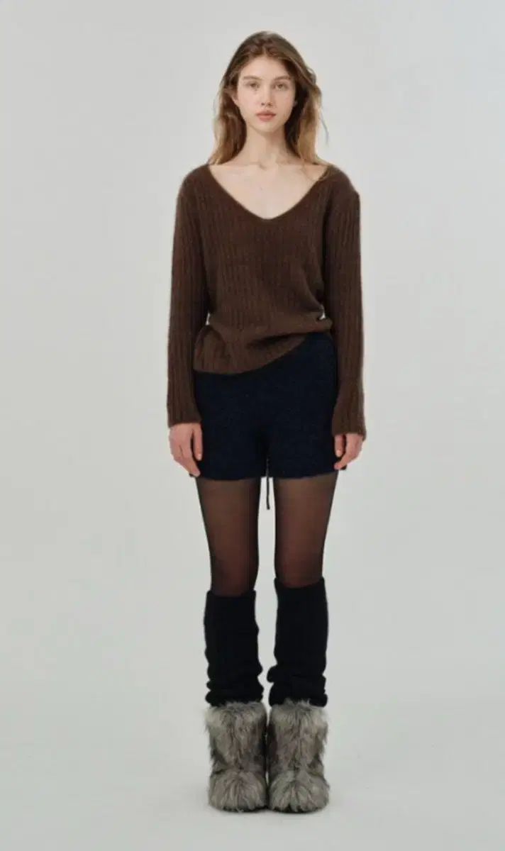  ザ バーネット Brown Breezy V-Neck Ribbed Knit 長袖 ニット セーター