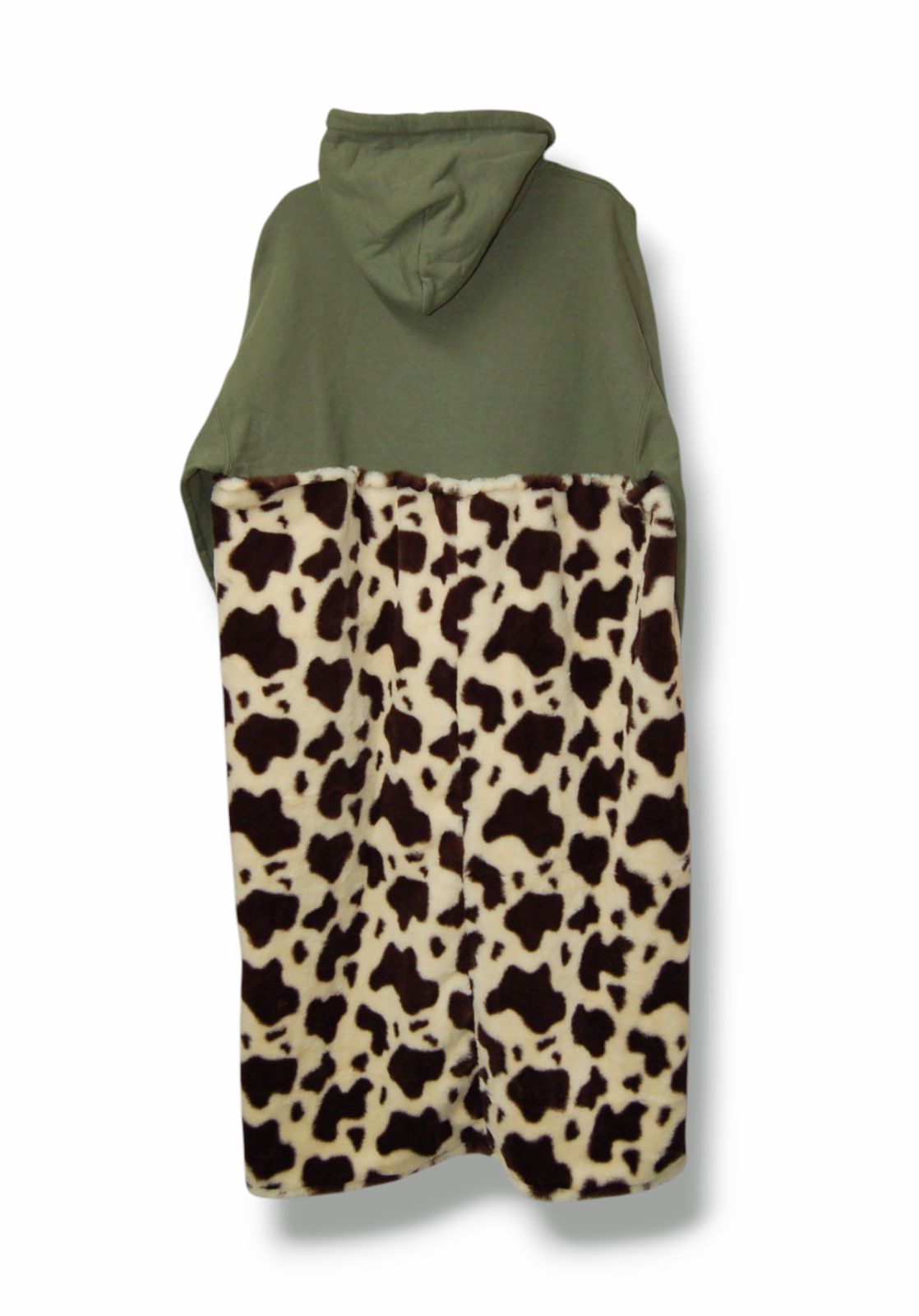 牛柄フェイクファー切り替えパーカーワンピース