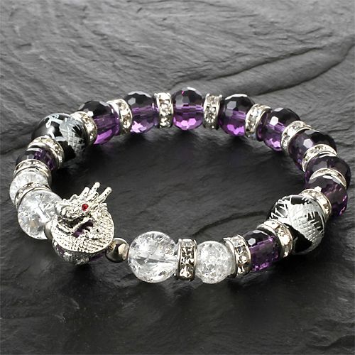 アメジスト龍玉ブレス 爆裂水晶ドラゴンストラップ付き