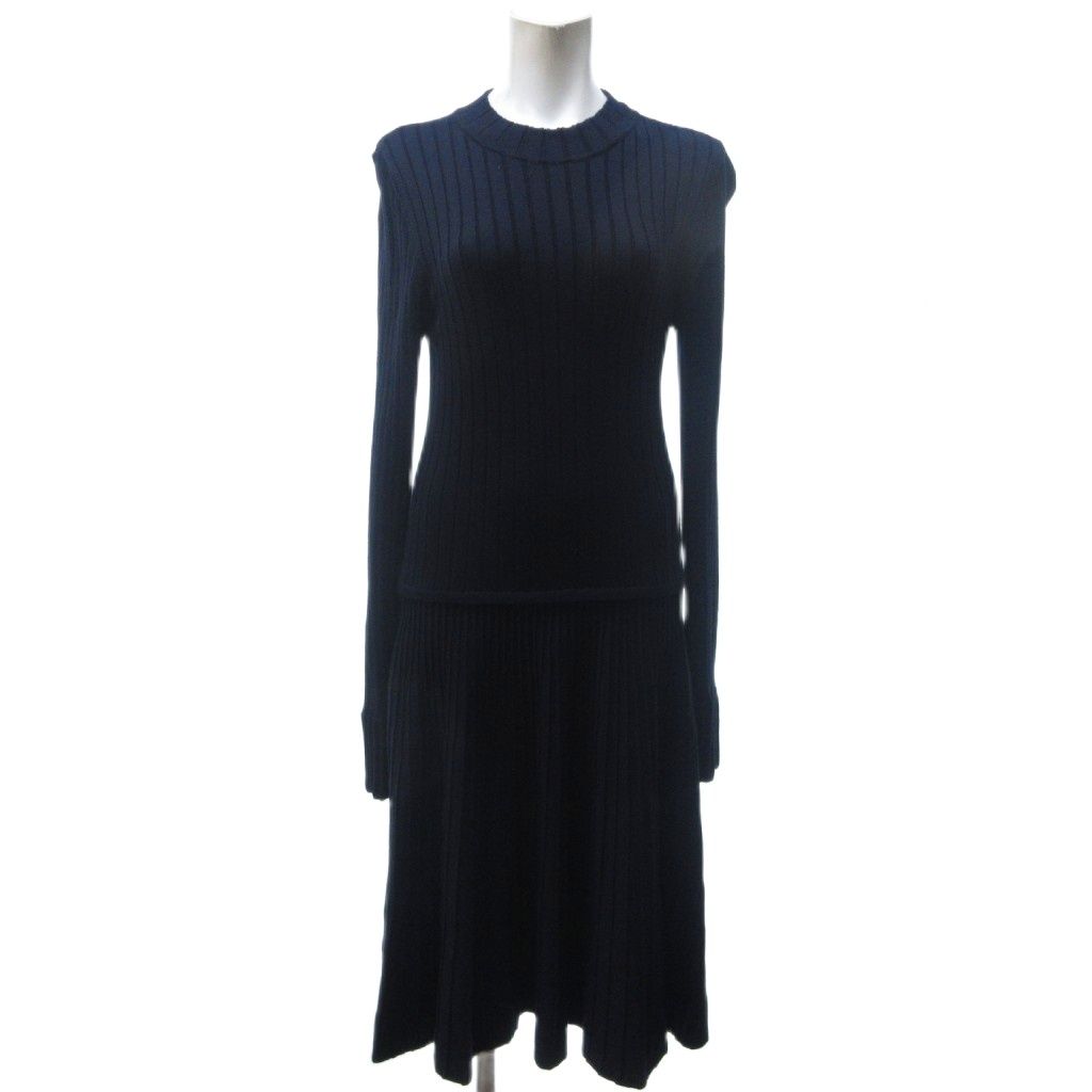 フォクシー FOXEY ランボワーズ ニットワンピース 長袖 紺 ネイビー 38 約M 41352-KA00A02L0 IBO83