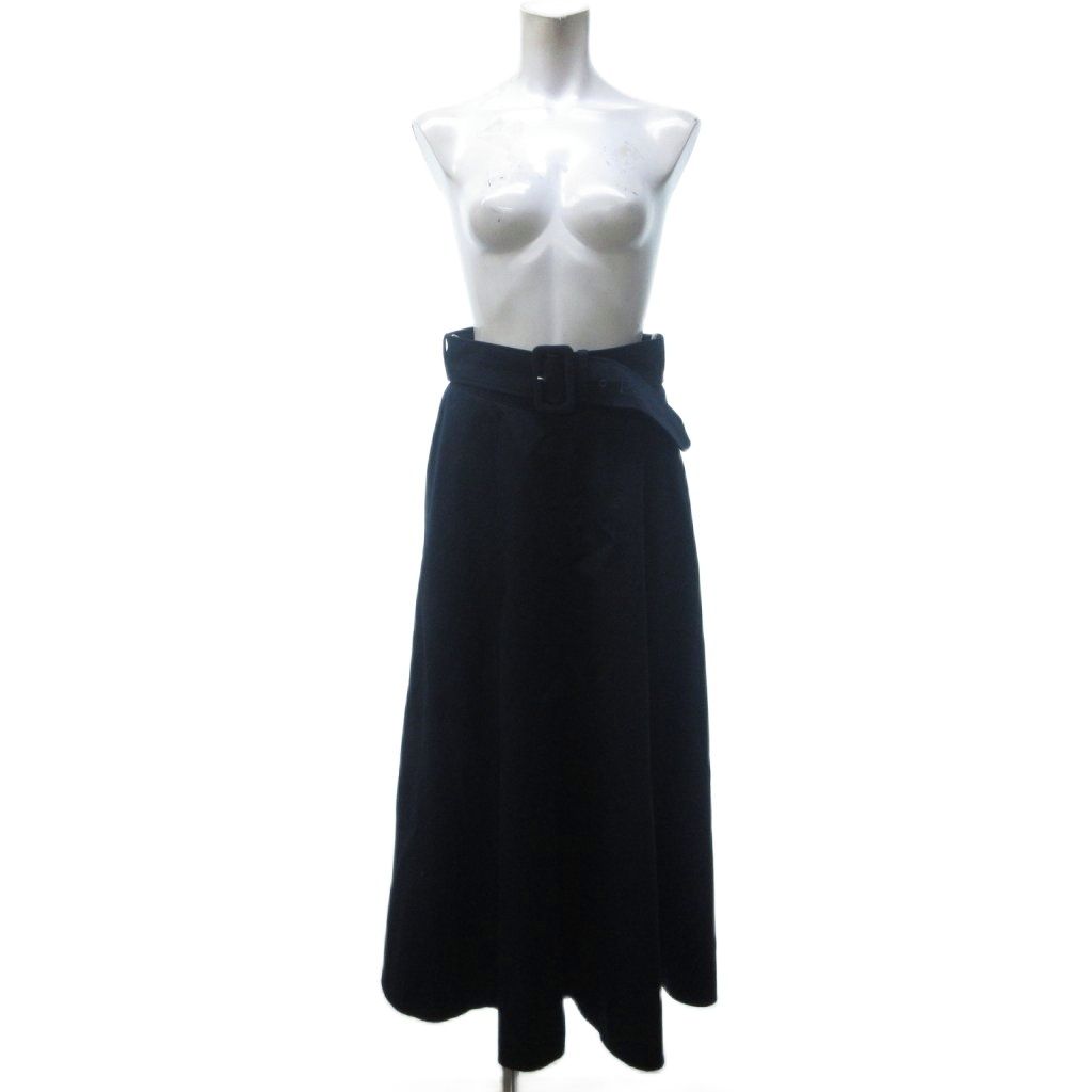パトゥ PATOU オーガニックコットン ベルト付きマキシスカート フ スカート 紺 ネイビー 36 約S IBO 83
