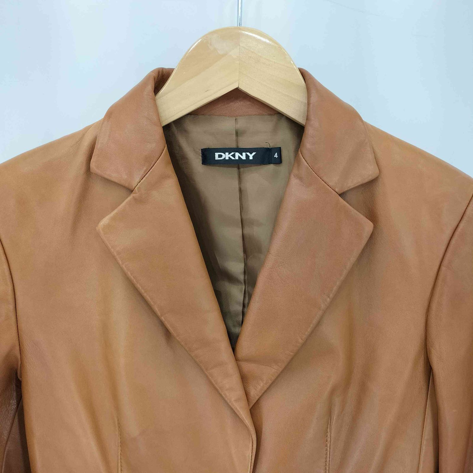 【極美品 希少】DKNY テーラードジャケット ラムレザー シングル ブラウン ダナキャランニューヨーク DKNY Lamb ラムレザー 2B シングル