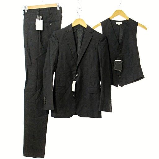 デザインワークス DESIGNWORKS スリーピースセット シングル スーツ ウール シャドーストライプ 総裏 42 黒 ブラック IBO73 1107