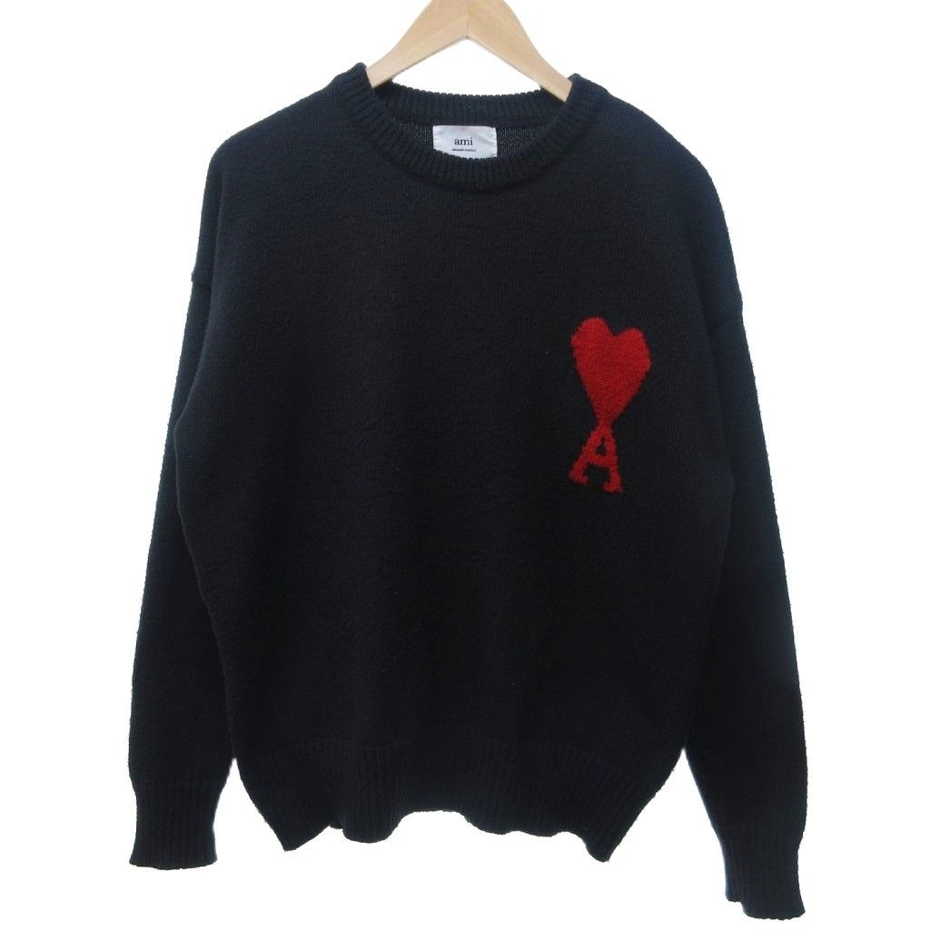 アミ アレクサンドル マテュッシ ami alexandre mattiussi クルーネック ハート セーター ニット 長袖 黒 ブラック L IBO81