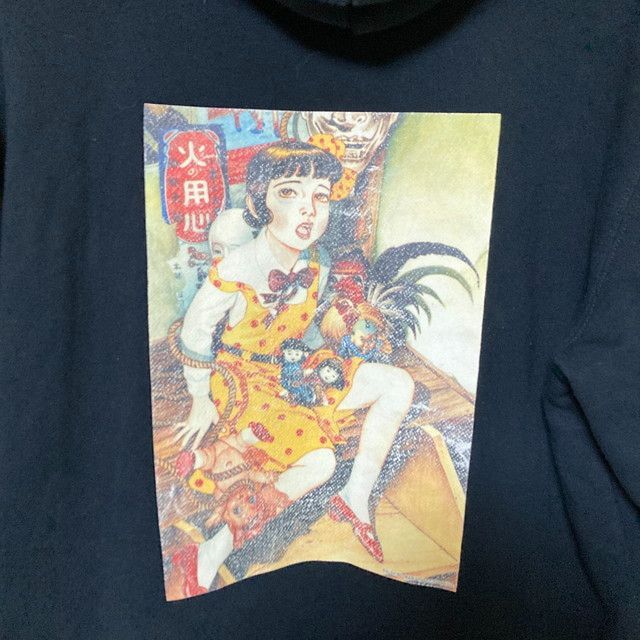 少女椿 丸尾末広 パーカー フーディー 黒 ブラック メンズ XLサイズ