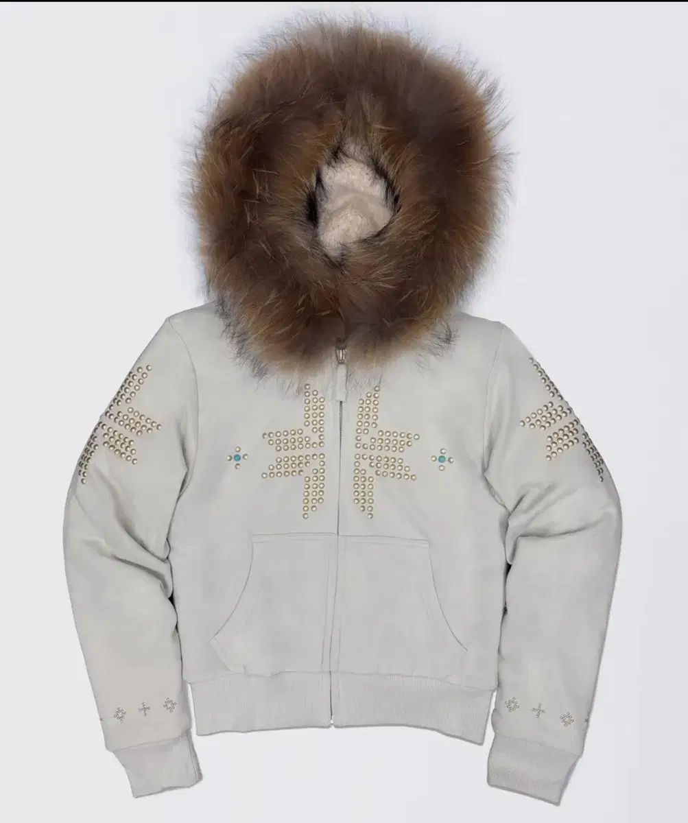 M SCULPTOR トリミング ファー フーディジップアップ ダーティホワイト ファージャケット