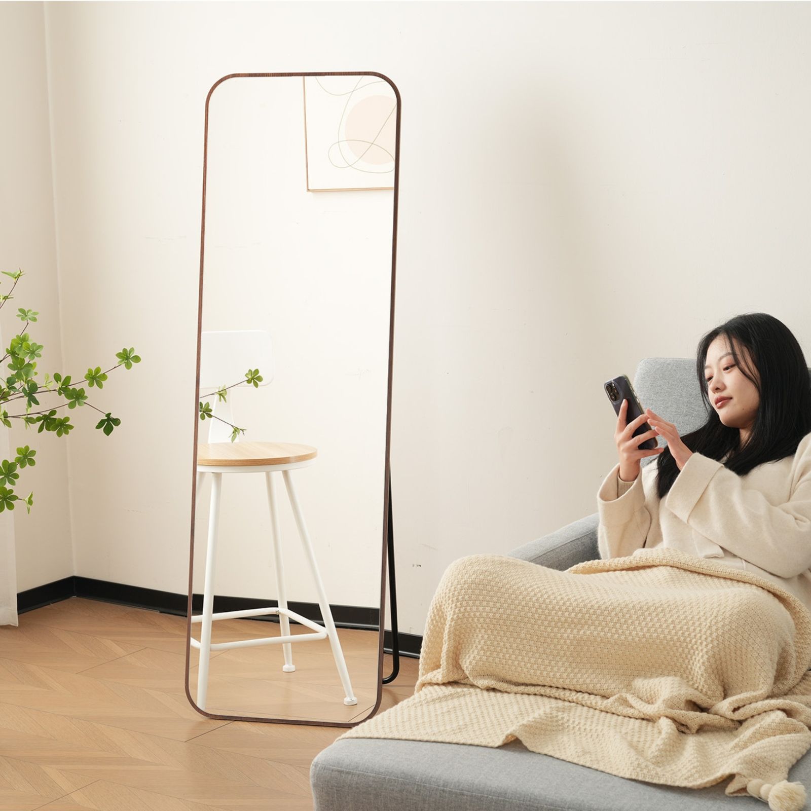 全身鏡 160×50cm ブラウン 木目調 北欧風 おしゃれ スタンドミラー