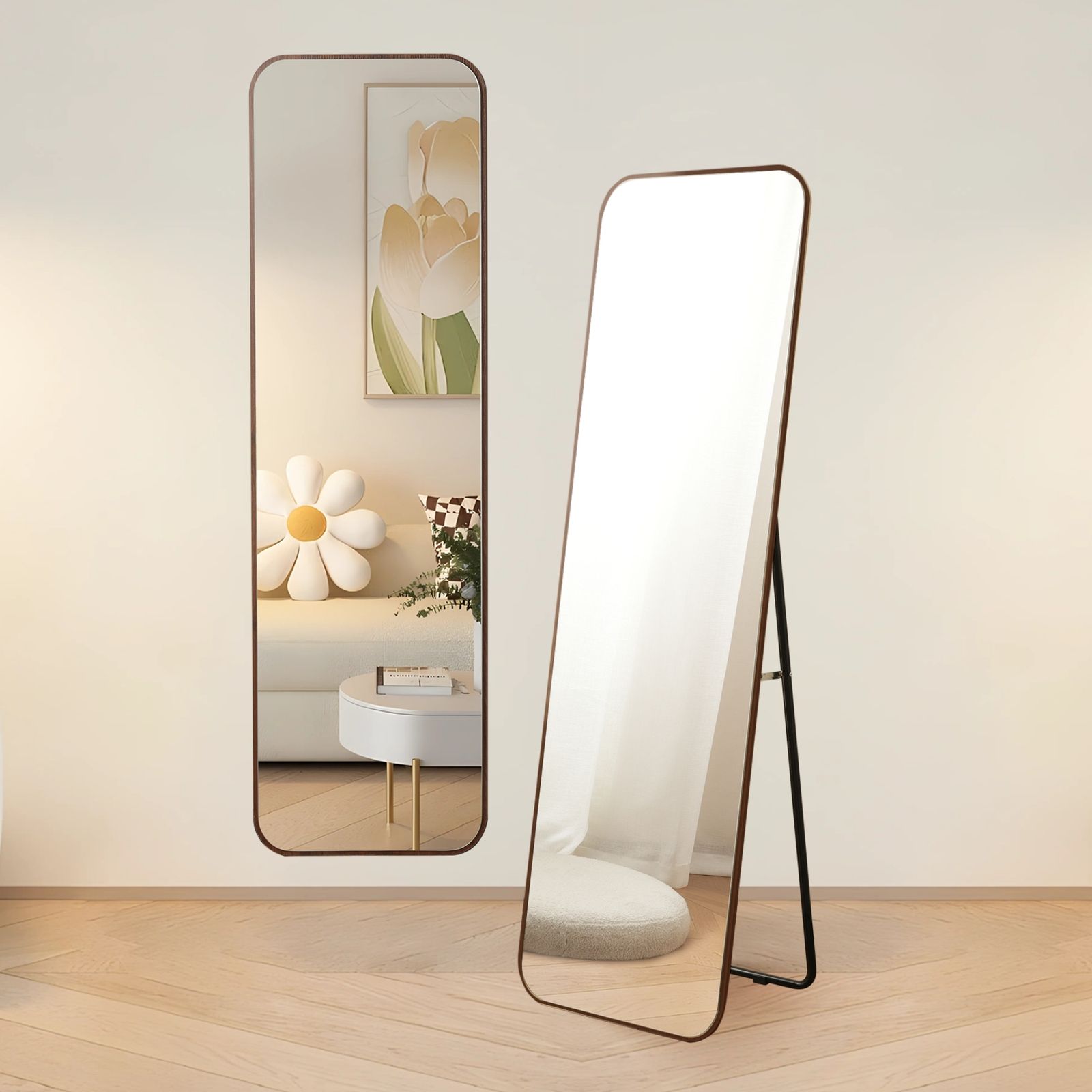 全身鏡 160×50cm ブラウン 木目調 北欧風 おしゃれ スタンドミラー