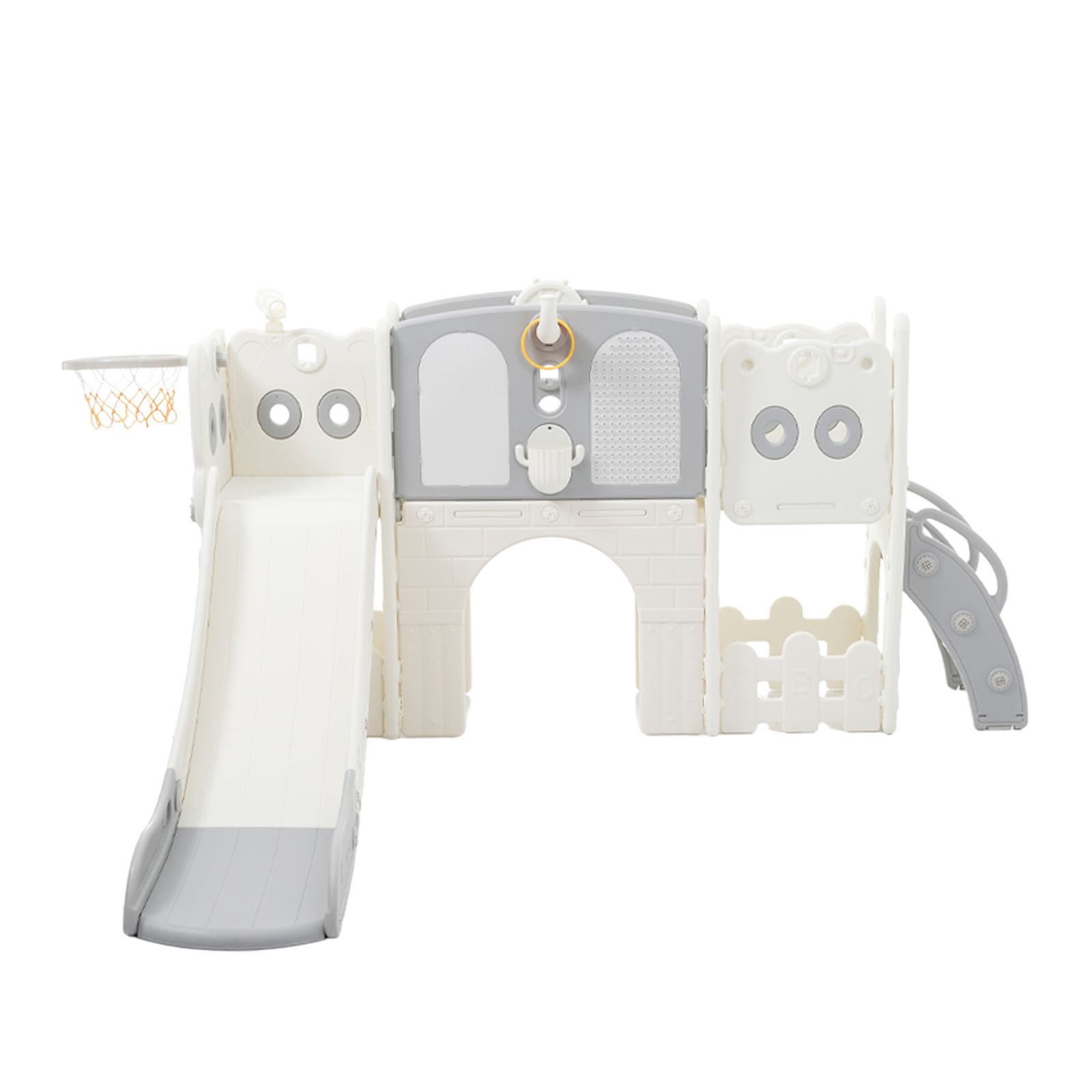 TYPE B すべり台 キャッスル 大型遊具 すべりだい スライダー 室内 遊具 バスケットゴール 収納 グレー×ホワイト