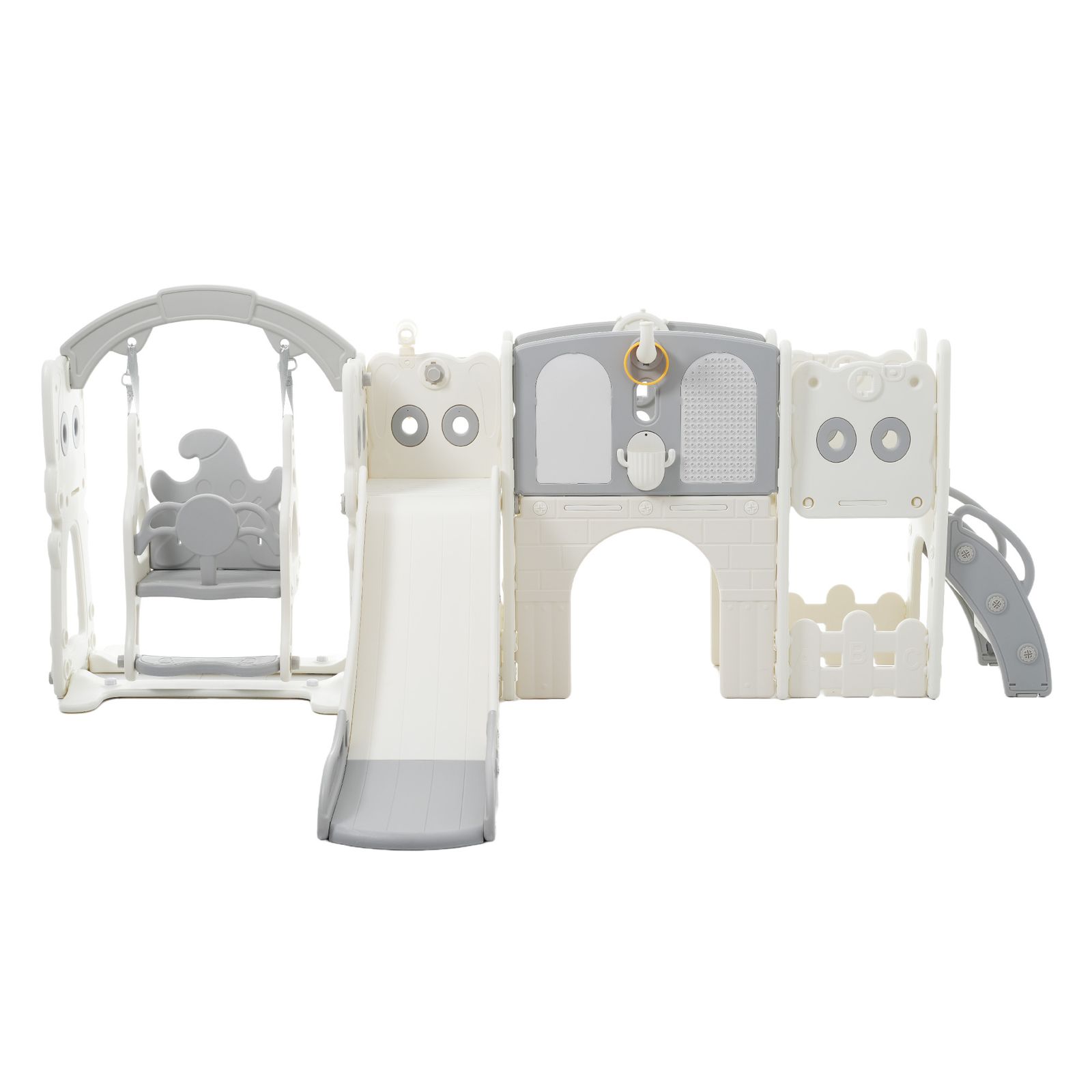 TYPE C すべり台 キャッスル ブランコ 大型遊具 すべりだい スライダー 室内 遊具 バスケットゴール 収納 グレー×ホワイト