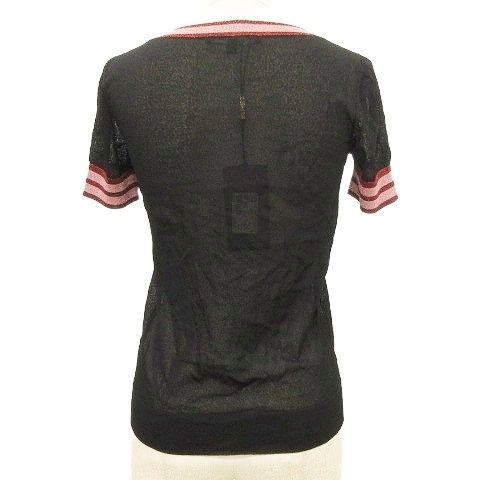 グッチ GUCCI メッシュ カットソー 半袖 シアー トップス ラメ ライン イタリア製 XS 黒 ブラック AA