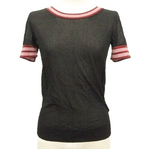 グッチ GUCCI メッシュ カットソー 半袖 シアー トップス ラメ ライン イタリア製 XS 黒 ブラック AA
