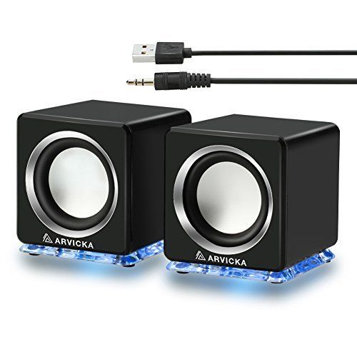 ARVICKA Expansive Audio USB Speaker Blue LED Wired 2 0 Channel Computer for PC Black 並行輸入品