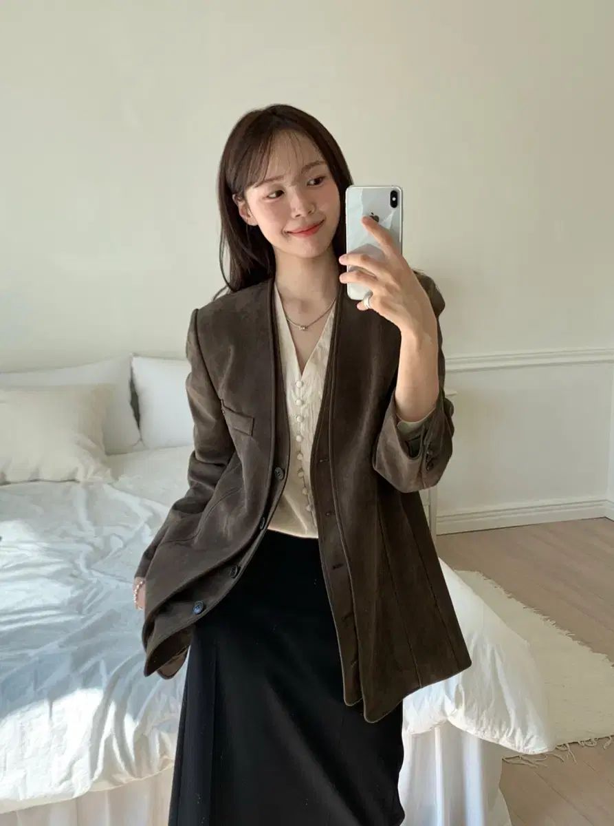 LOEUVRE スウェード ジャケット Faux Suede Collarless