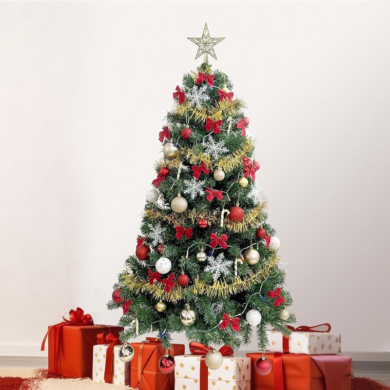 ツリー 120 cm 19種類豪華オーナメントセット 8 m LED 飾りライト モデル 8種類の点灯モード タイマー機能付き Christmas tree イルミネーション 組立簡単 おしゃれ かわいい ゴージャスなクリスマ 1