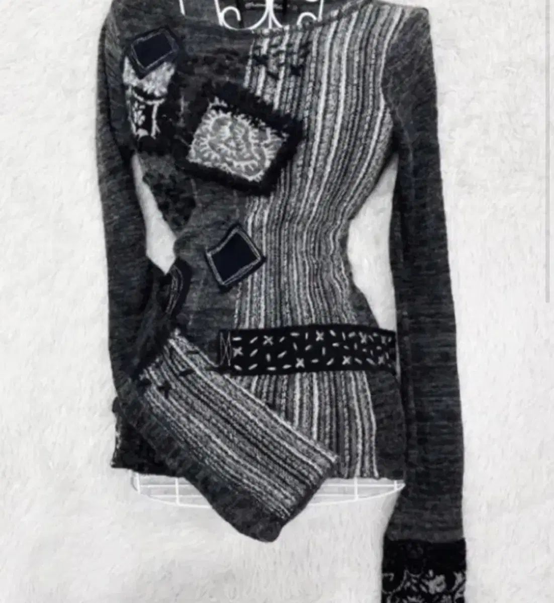 ブラックファーパープルヴィンテージ パッチワーク ヴィンテージ ニット トップス ラテギャル ギャル 姫ギャル