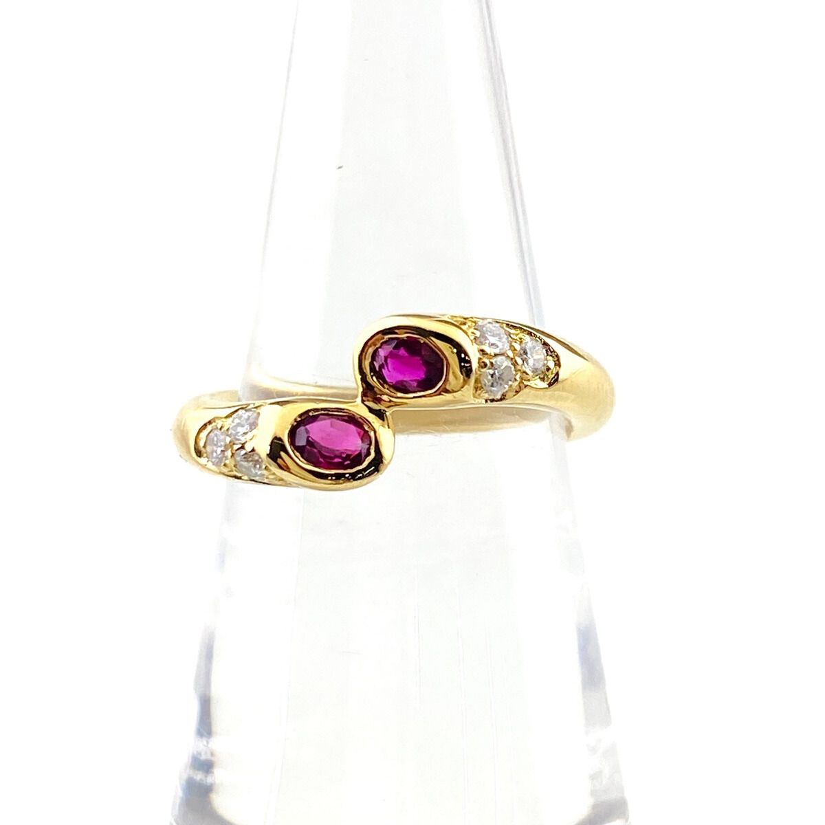 ルビー デザインリング YG イエローゴールド メレダイヤ 指輪 リング 10号 K18 ルビー ダイヤモンド レディース