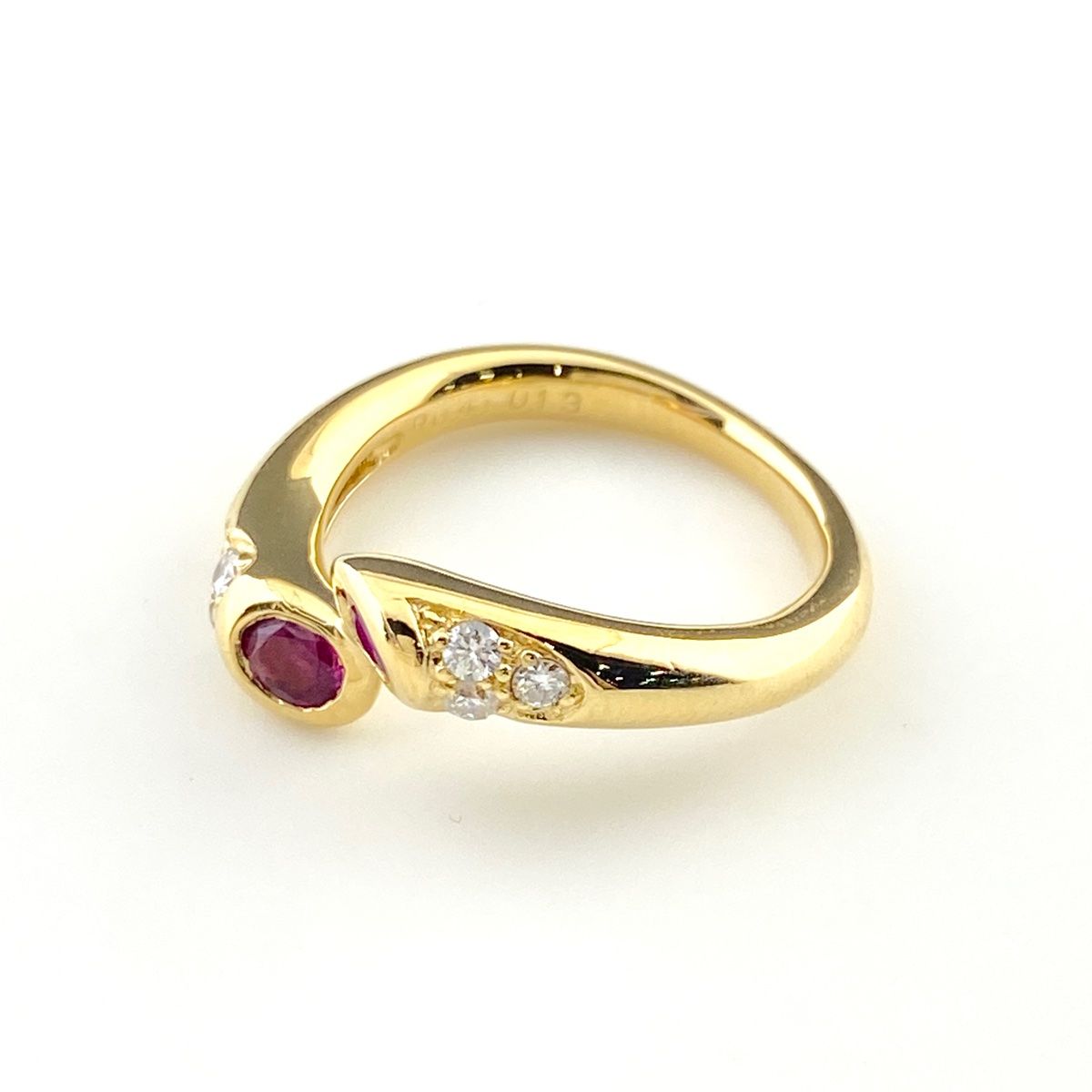 ルビー デザインリング YG イエローゴールド メレダイヤ 指輪 リング 10号 K 18 ダイヤモンド レディース