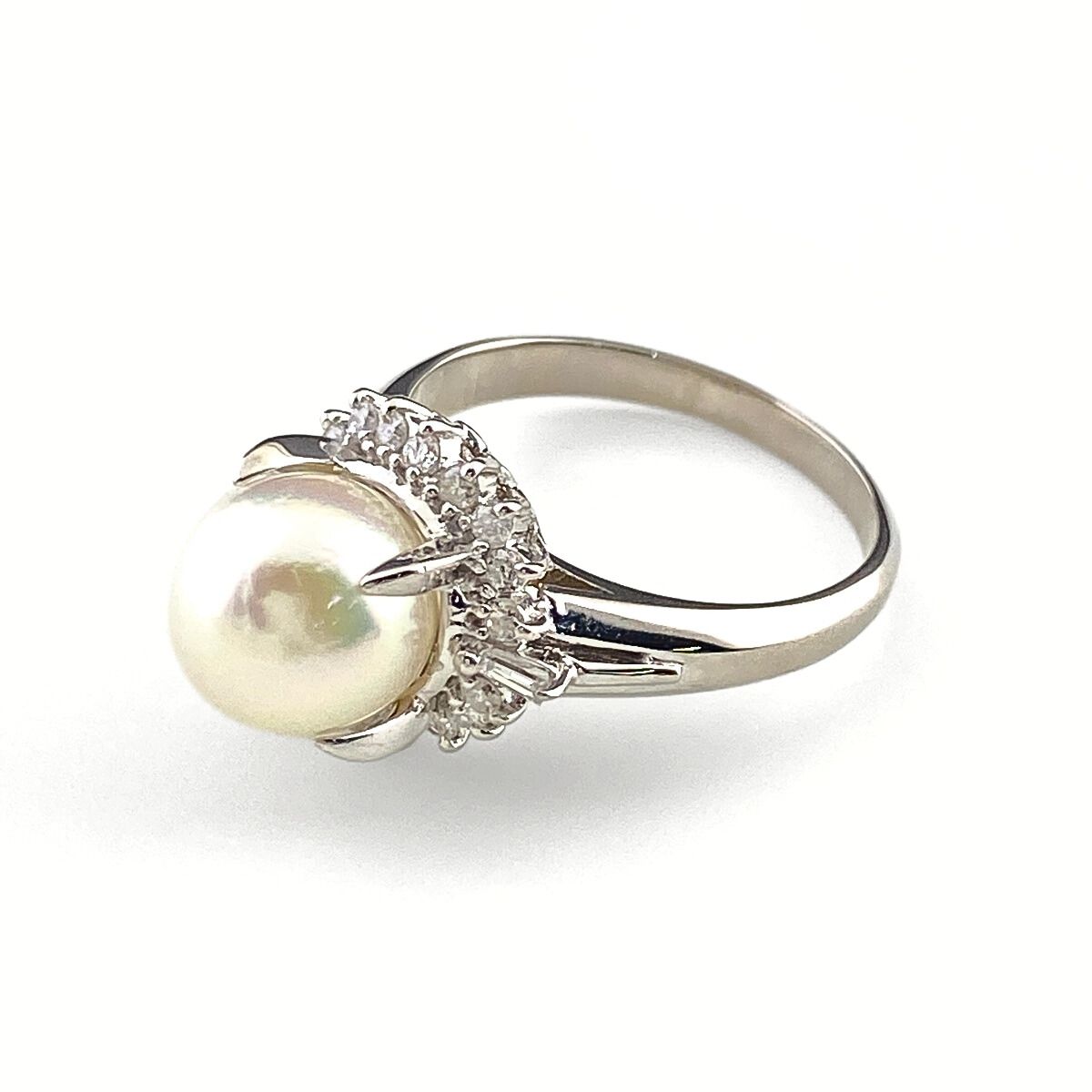 パール デザインリング プラチナ メレダイヤ 指輪 真珠 リング 12号 Pt 900 ダイヤモンド レディース
