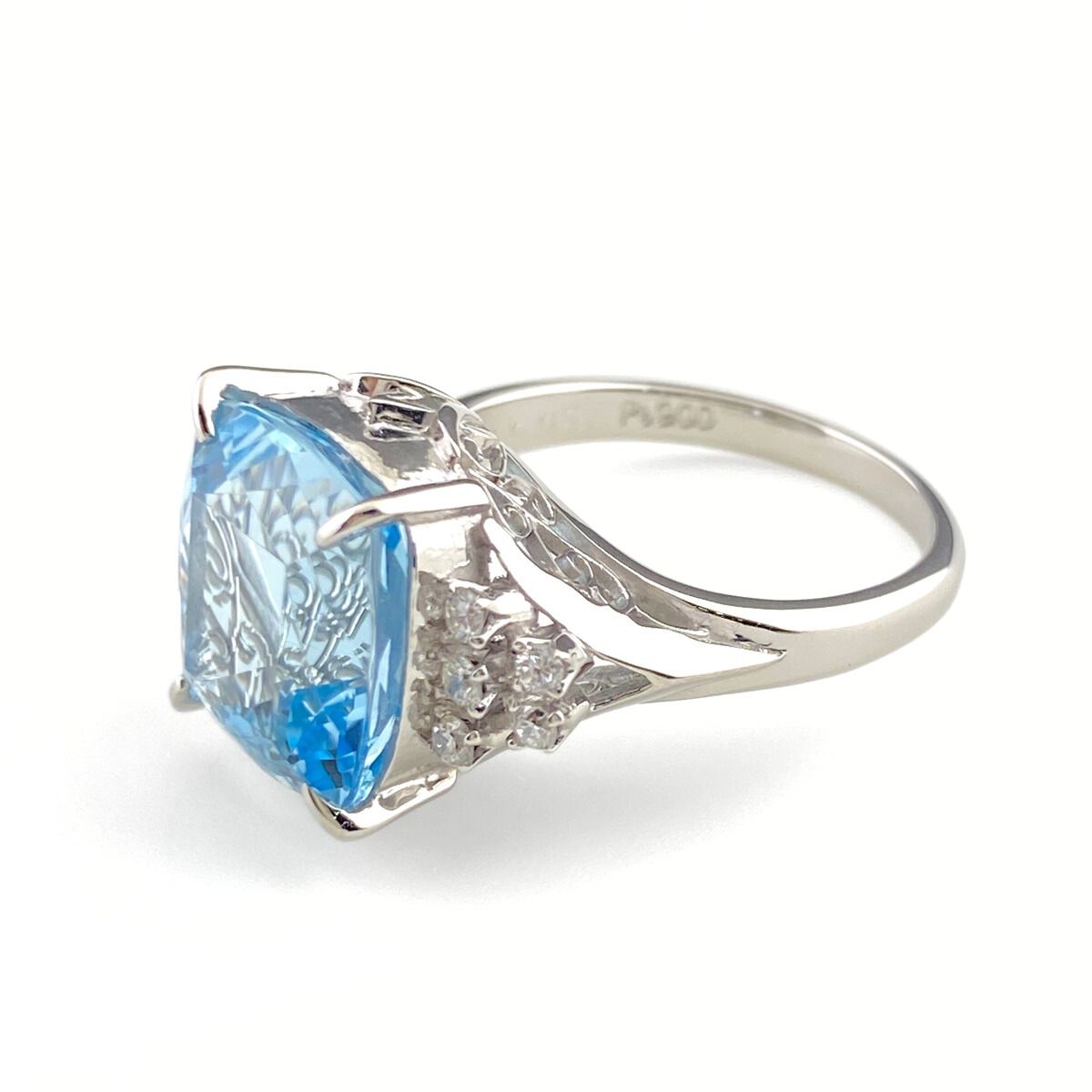 タサキ TASAKI アクアマリン デザインリング プラチナ 指輪 メレダイヤ リング 11.5号 Pt 900 ダイヤモンド レディース