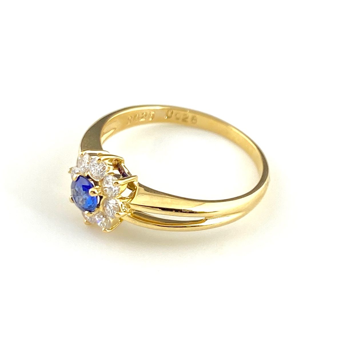 サファイア デザインリング YG イエローゴールド 指輪 メレダイヤ リング 4.8号 750 ダイヤモンド レディース