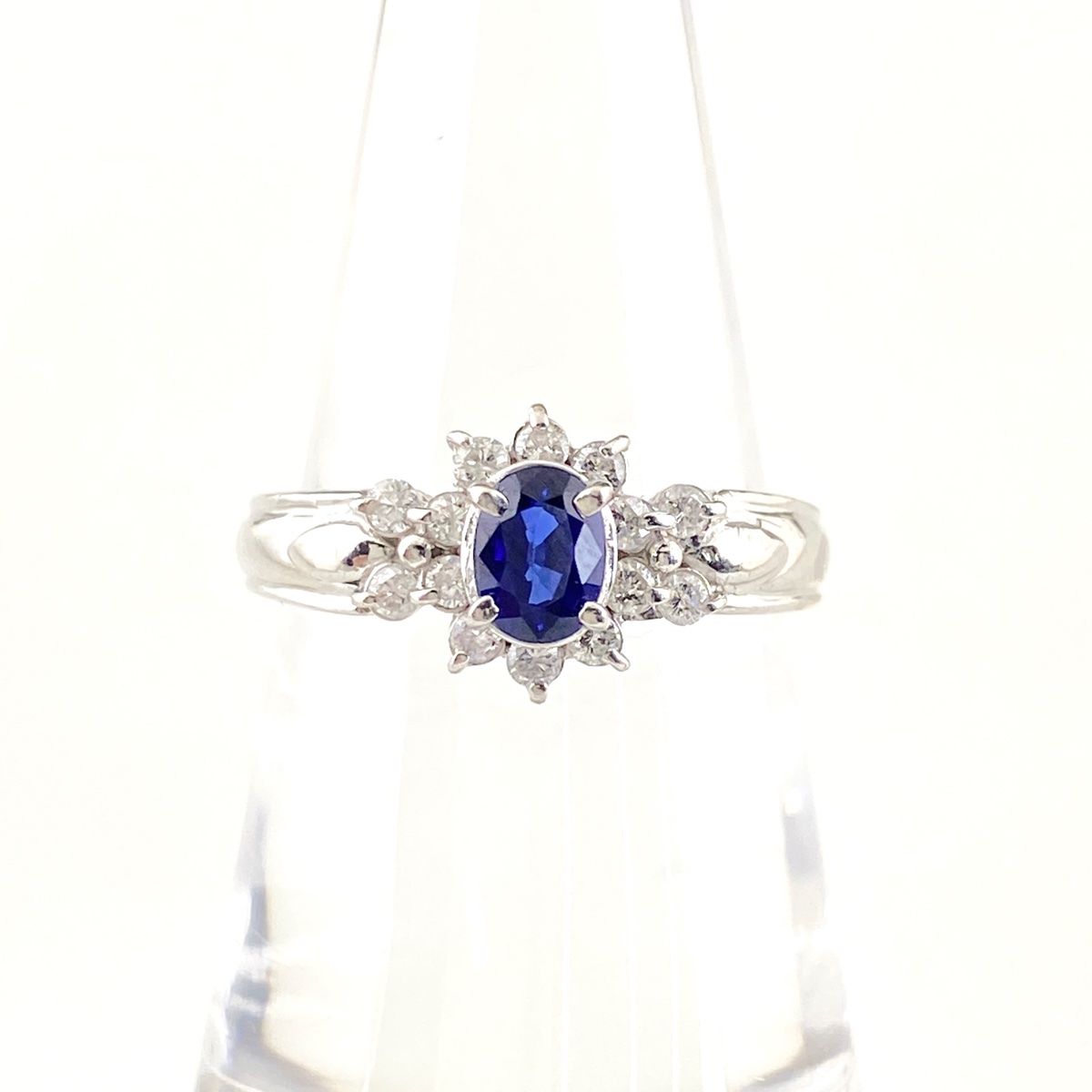 サファイア デザインリング プラチナ 指輪 メレダイヤ リング 13号
