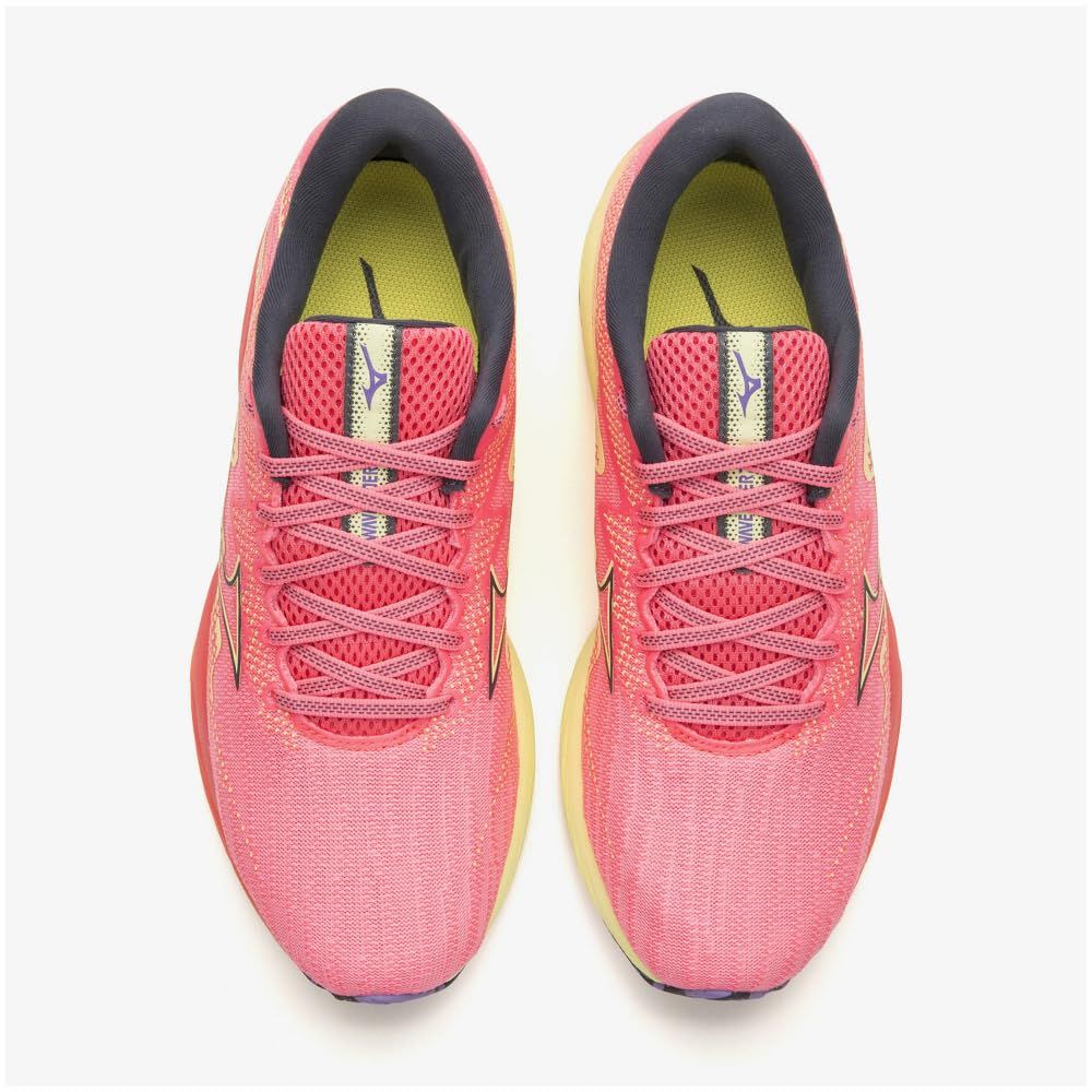 ミズノ ランニングシューズ ウエーブライダー 27 ジョギング マラソン トレーニング スポーツ 軽量 反発 厚底 レディース ピンク×ブラック×イエロー 23.0 cm 4E