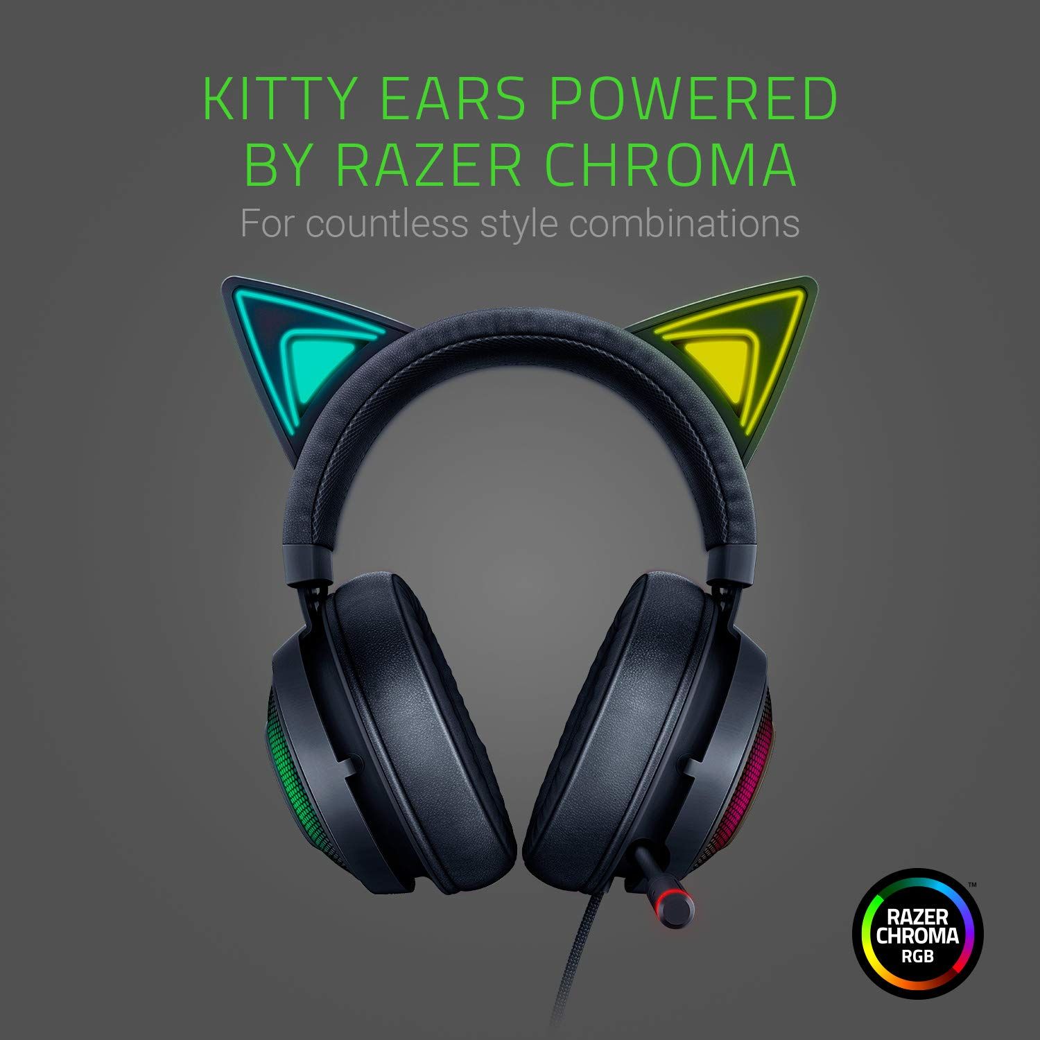Razer Kraken Kitty Black ゲーミングヘッドセット USB THX 7 1 ネコミミ Chroma ノイズキャンセリングマイク 冷却ジェルパッド PC PS 4 5 Switch スマホ 日本 ブラック