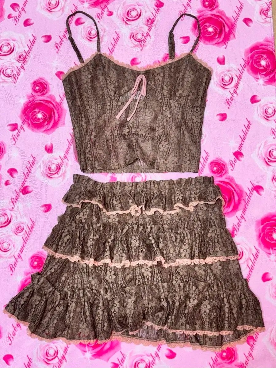 Localmansion ブラウン レース セットアップ