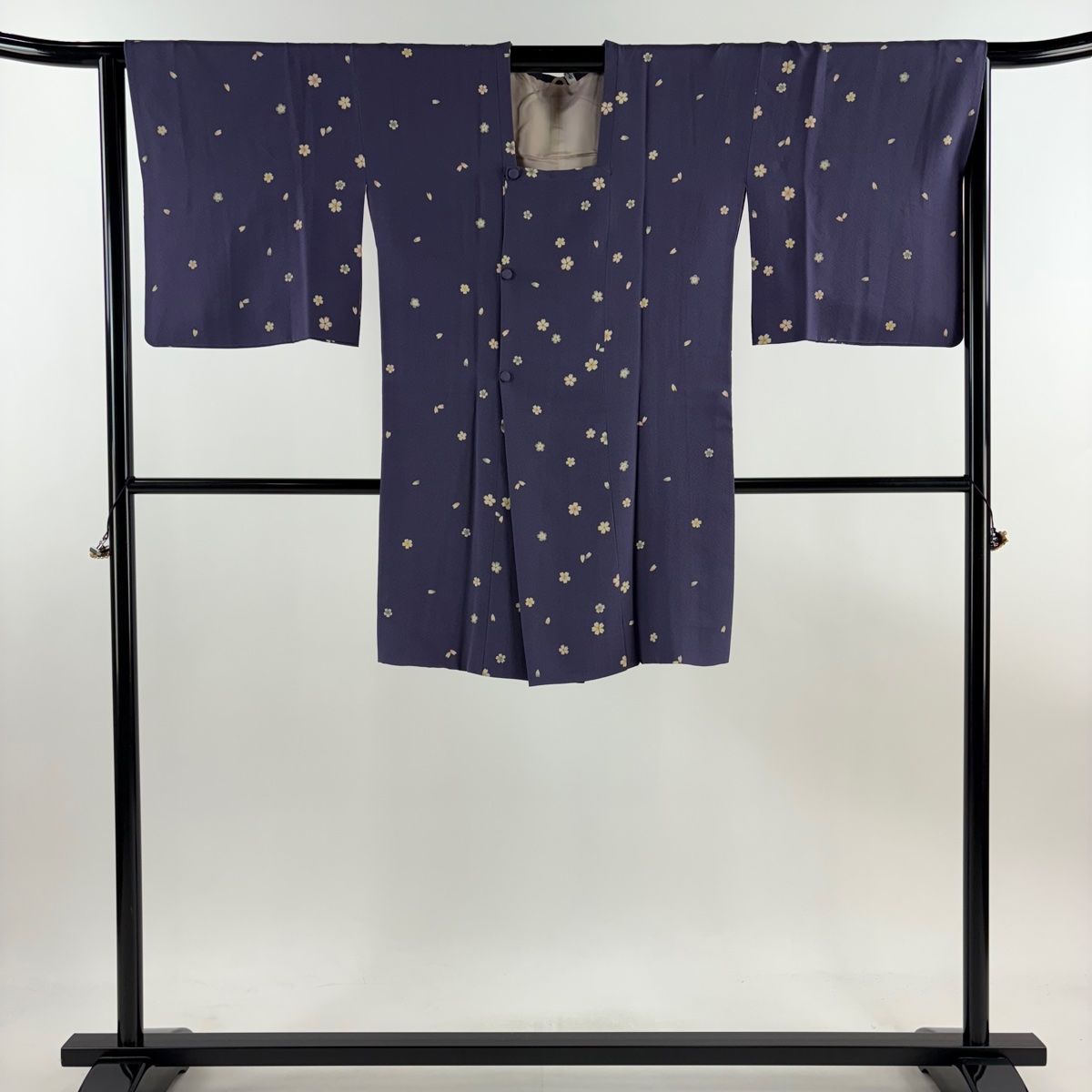  道行 身丈94 5 cm 裄丈65 M 和装コート 角衿 桜 花びら 紫 正絹 秀品 羽織 着物 浴衣