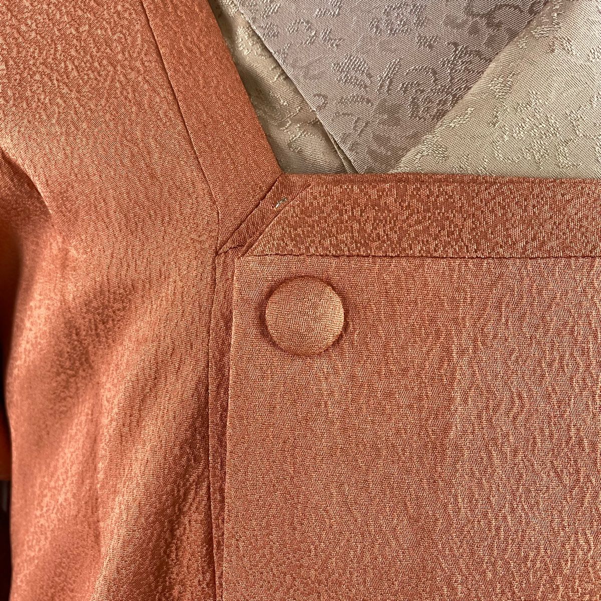  道行 身丈85 cm 裄丈66 M 和装コート 角衿 雪輪 枝花 刺繍 ぼかし オレンジ 正絹 秀品 羽織 着物 浴衣