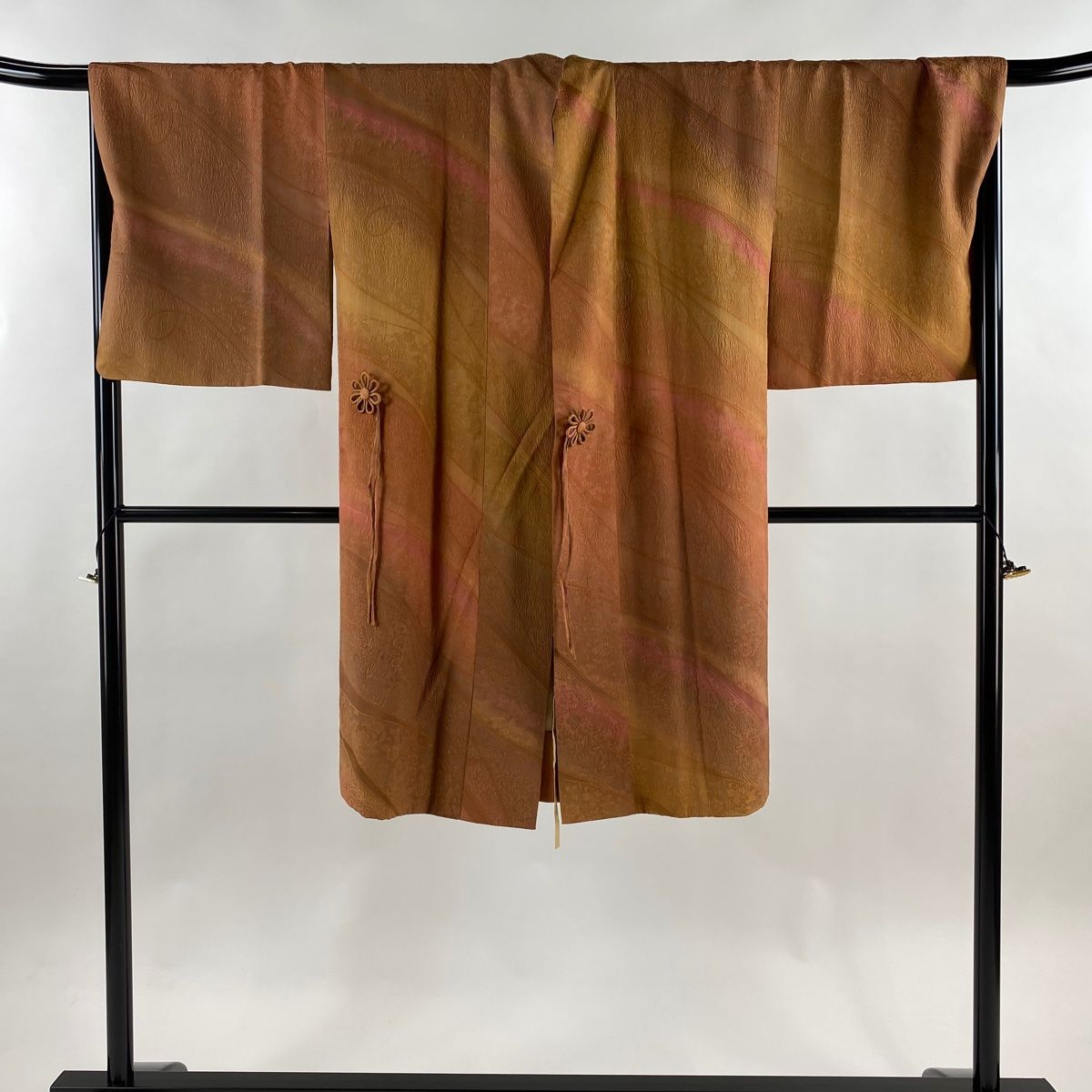  道行 身丈109 5 cm 裄丈69 L 和装コート 草花 ぼかし 山吹茶色 正絹 秀品 羽織 着物 浴衣