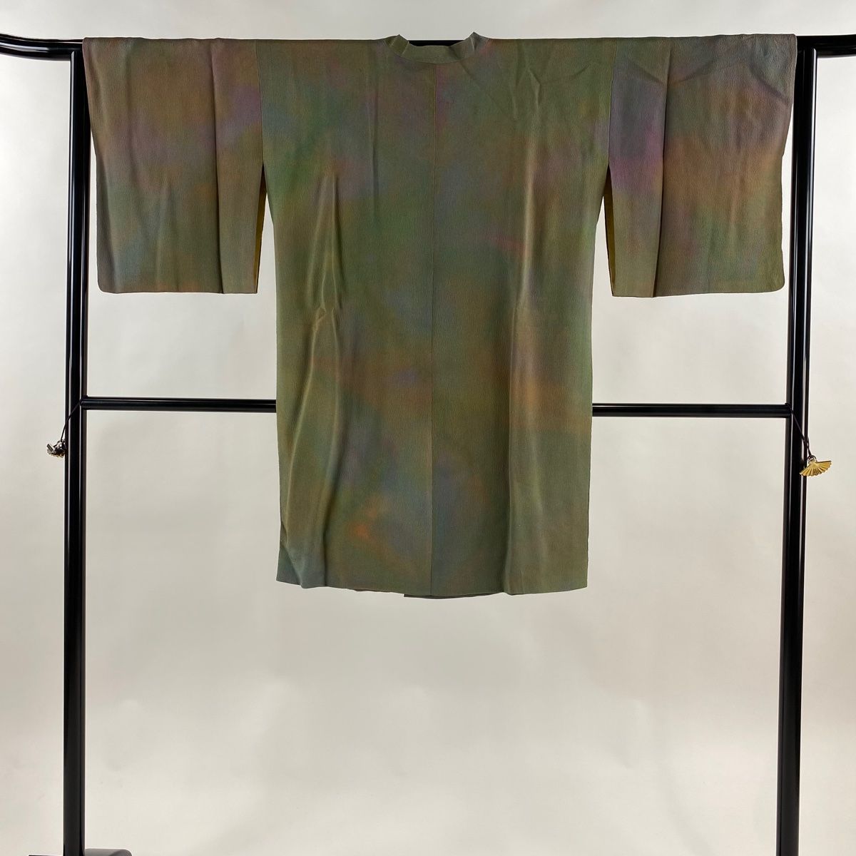 道行 身丈100 cm 裄丈63 S 和装コート 千代田衿 ぼかし ちりめん 茶緑色 正絹 秀品