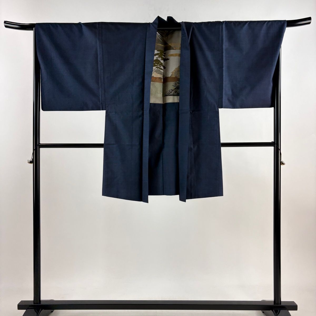  男着物 身丈96 cm 裄丈70 5 L 羽織 大島紬地 証紙 亀甲絣 紺色 正絹 秀品 着物 着物 浴衣