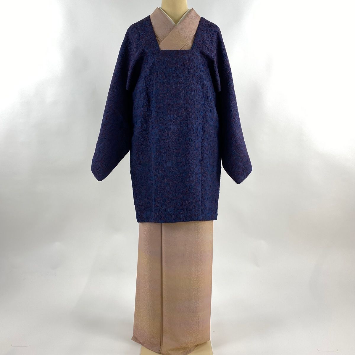 道行 身丈85 5 cm 裄丈63 S 和装コート 角衿 草花 青紫 正絹 秀品