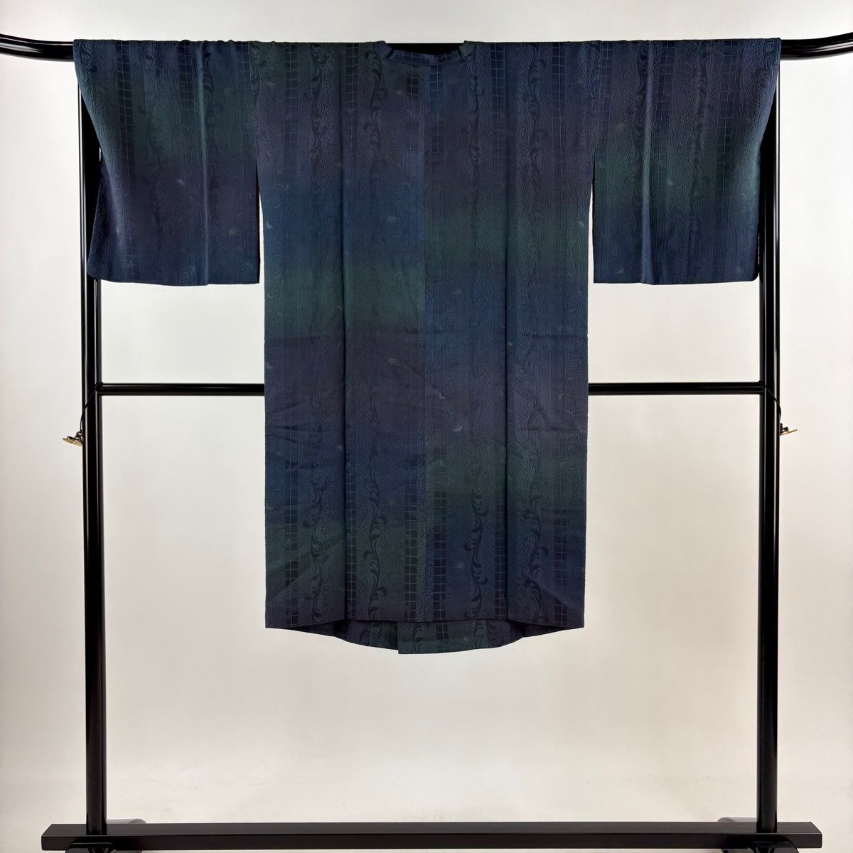 道行 身丈114 cm 裄丈67 M 和装コート 角衿 ますいわ屋 草花 ぼかし 青緑 正絹 秀品