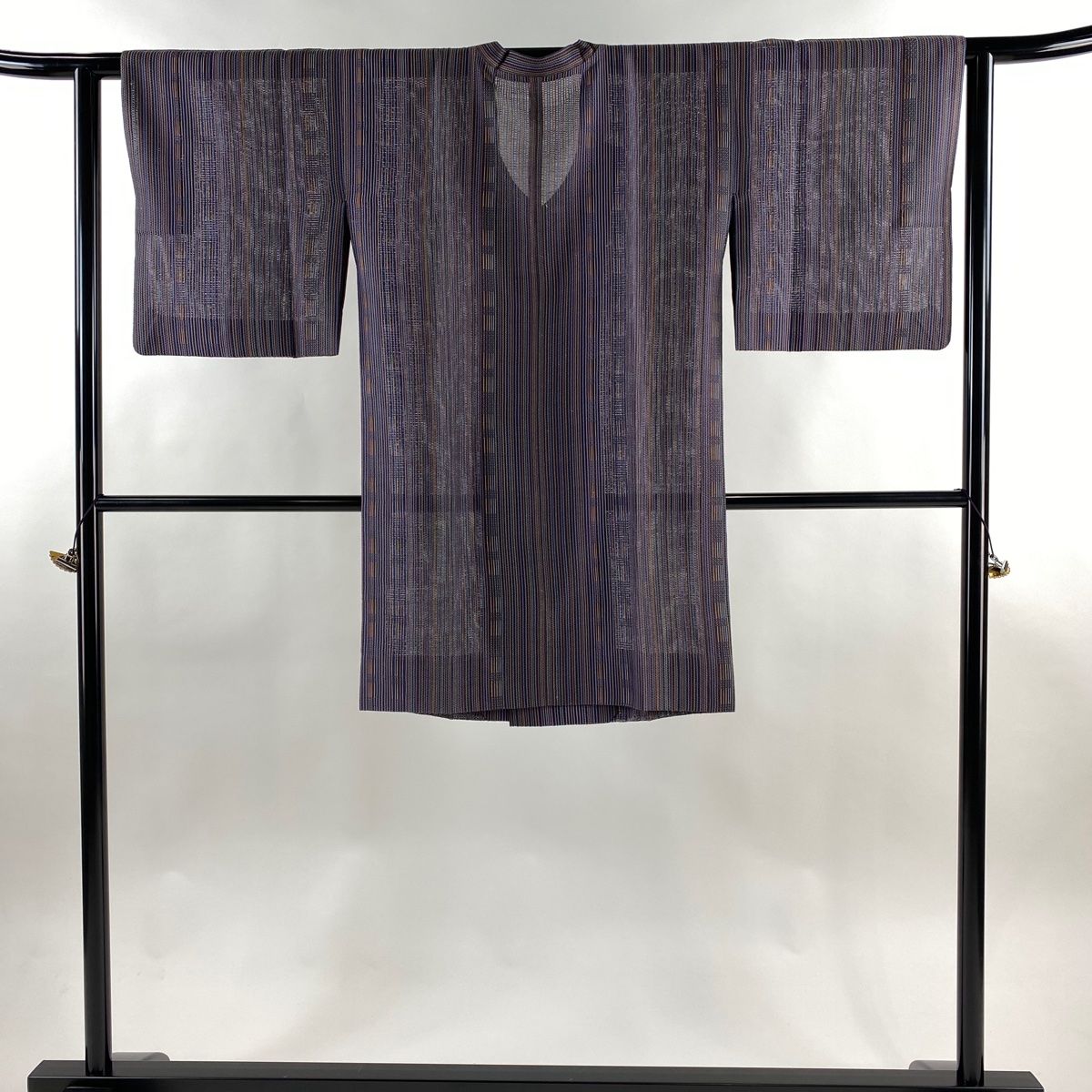 道行 身丈99 cm 裄丈62.5 S 和装コート 千代田衿 縞 幾何学模様 紫 正絹 秀品