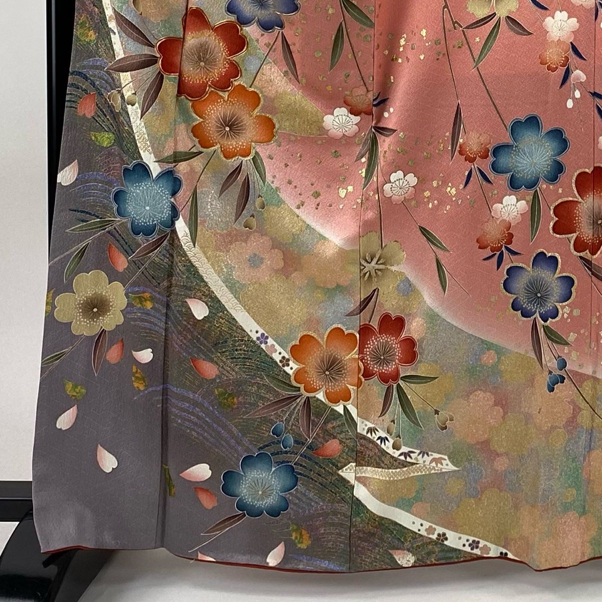 振袖 身丈165 cm 裄丈64 M 袷 桜 波 金糸 箔 ピンク 正絹 秀品