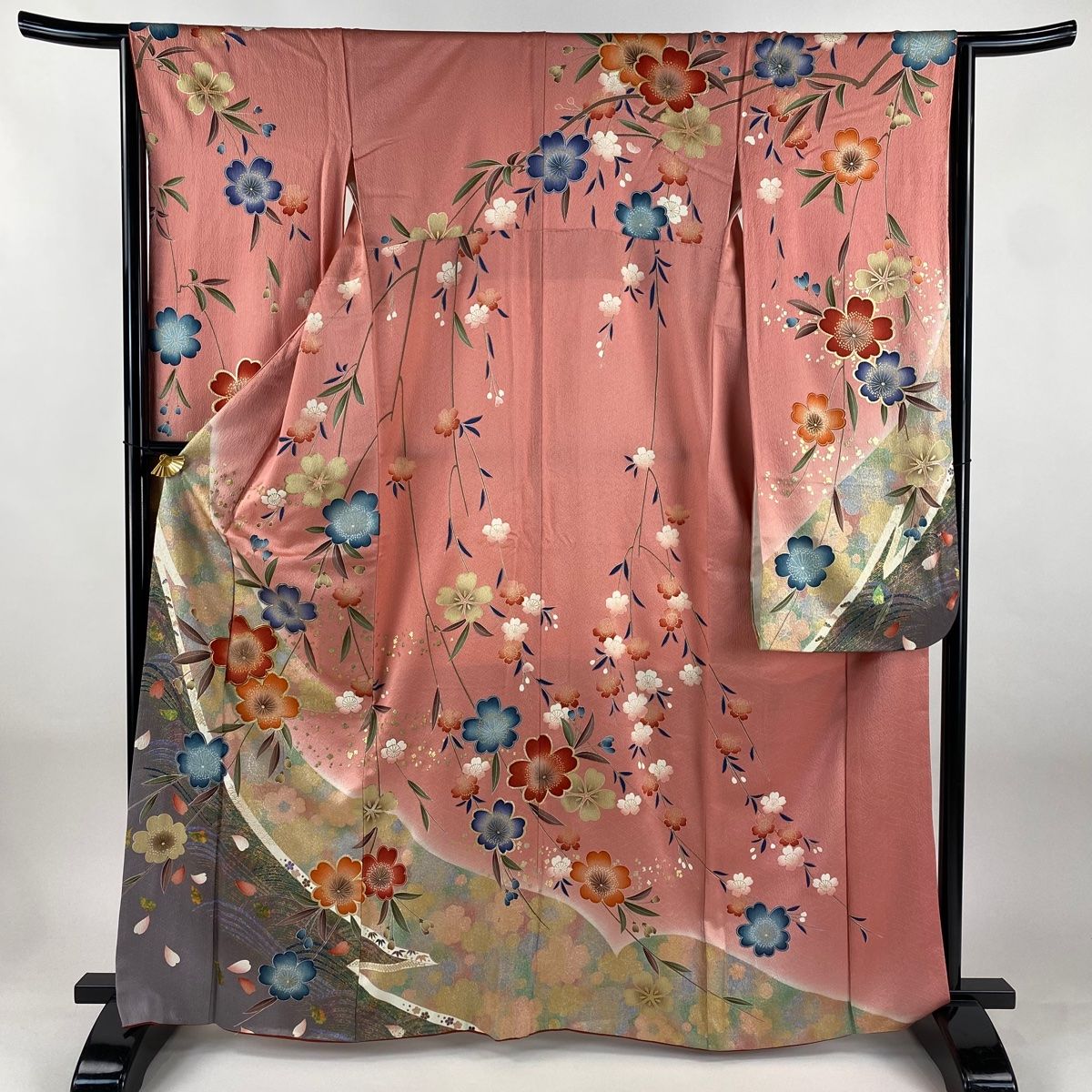 振袖 身丈165 cm 裄丈64 M 袷 桜 波 金糸 箔 ピンク 正絹 秀品