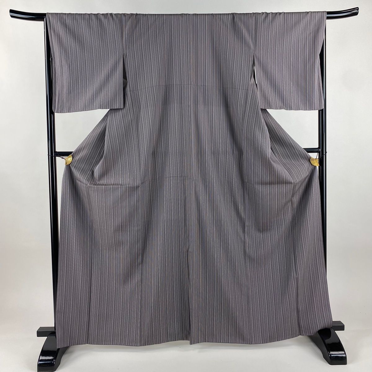 お召 身丈164.5 cm 裄丈68 L 袷 竹節縞 灰紫 正絹 秀品
