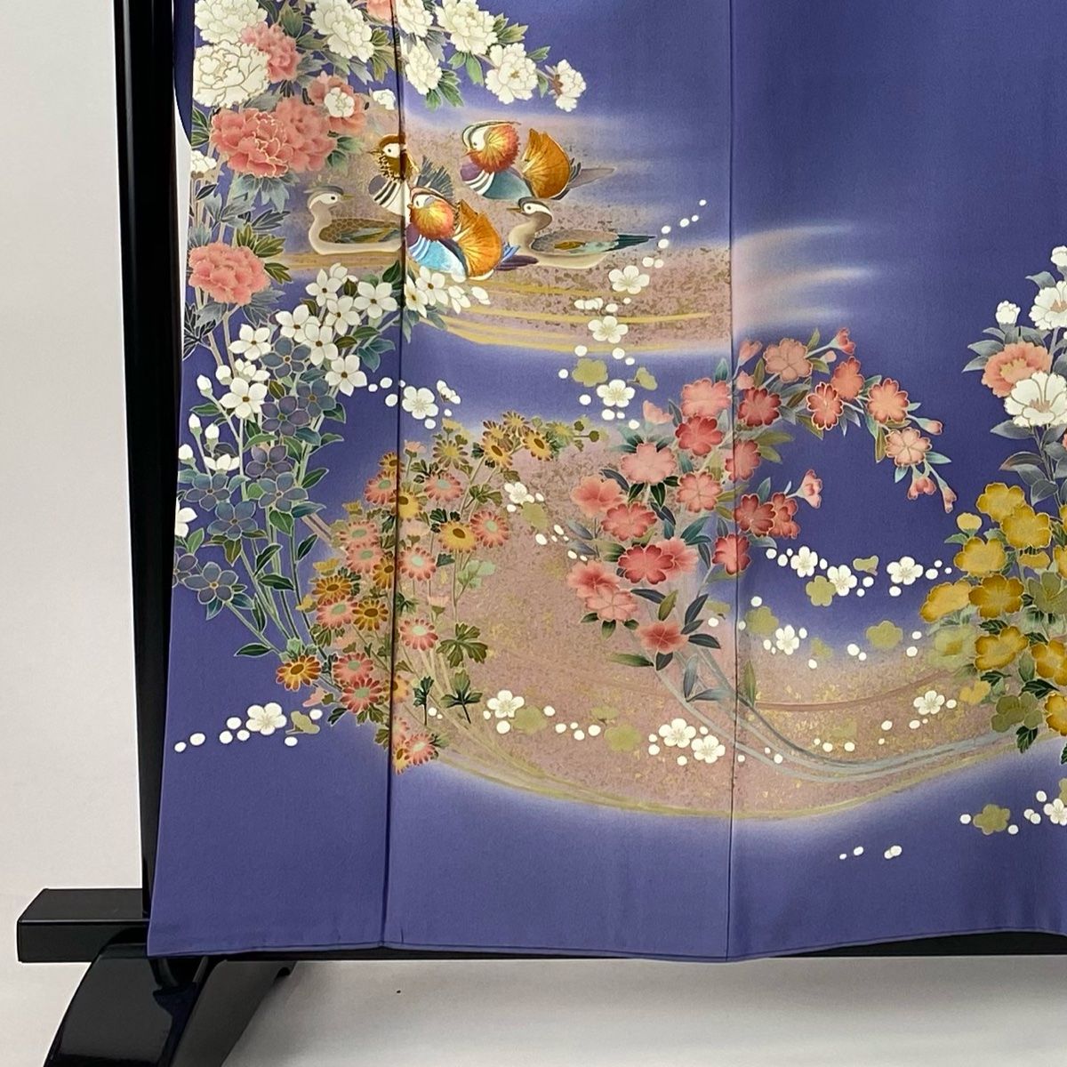 振袖 身丈160 cm 裄丈65 M 袷 鴛鴦 牡丹 刺繍 金銀彩 薄紫 正絹 秀品