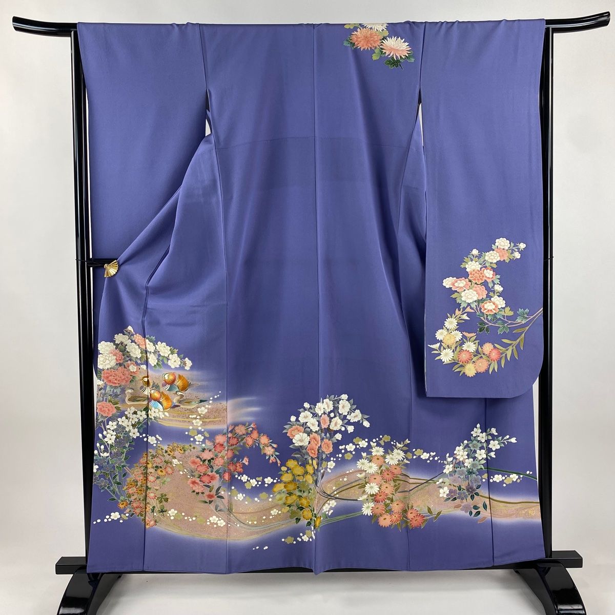 振袖 身丈160 cm 裄丈65 M 袷 鴛鴦 牡丹 刺繍 金銀彩 薄紫 正絹 秀品