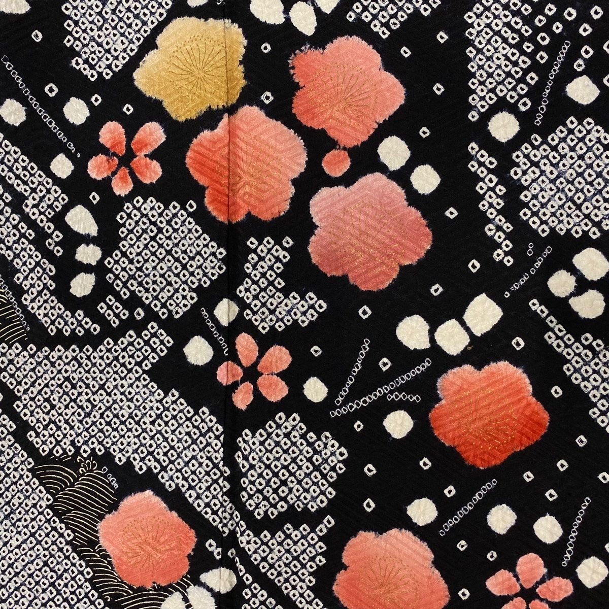  振袖 身丈167 cm 裄丈68 L 袷 やまと 枝梅 波 絞り 金彩 黒 正絹 秀品 振袖 着物